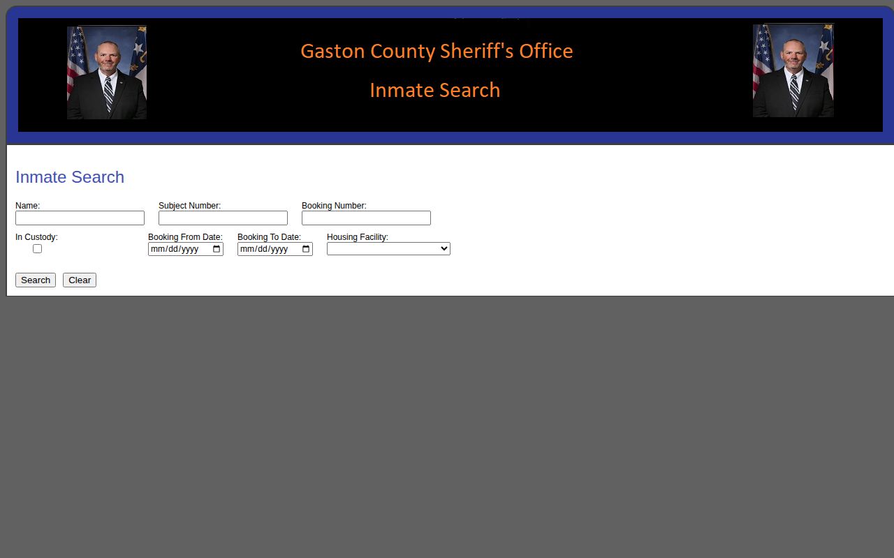 Gaston County official inmate inquiry search fields for booking records