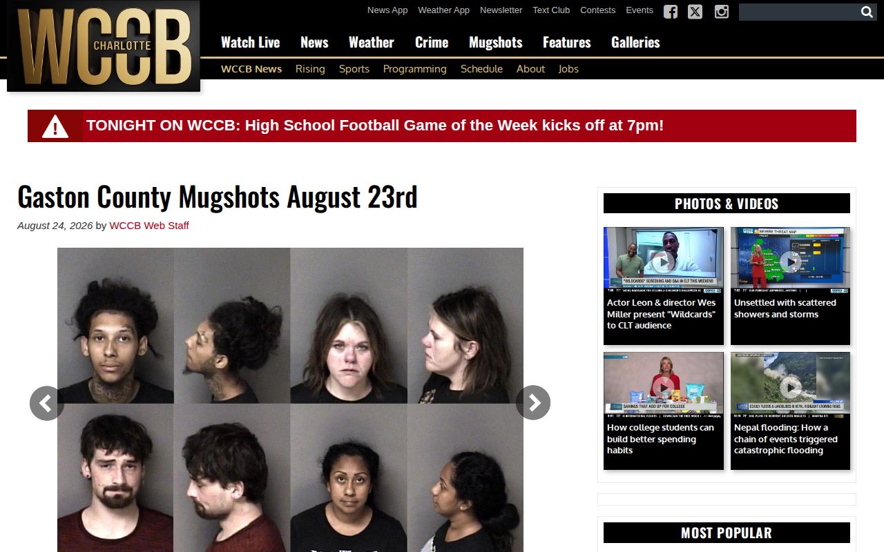 Gaston County local news page showing a dated mugshot article